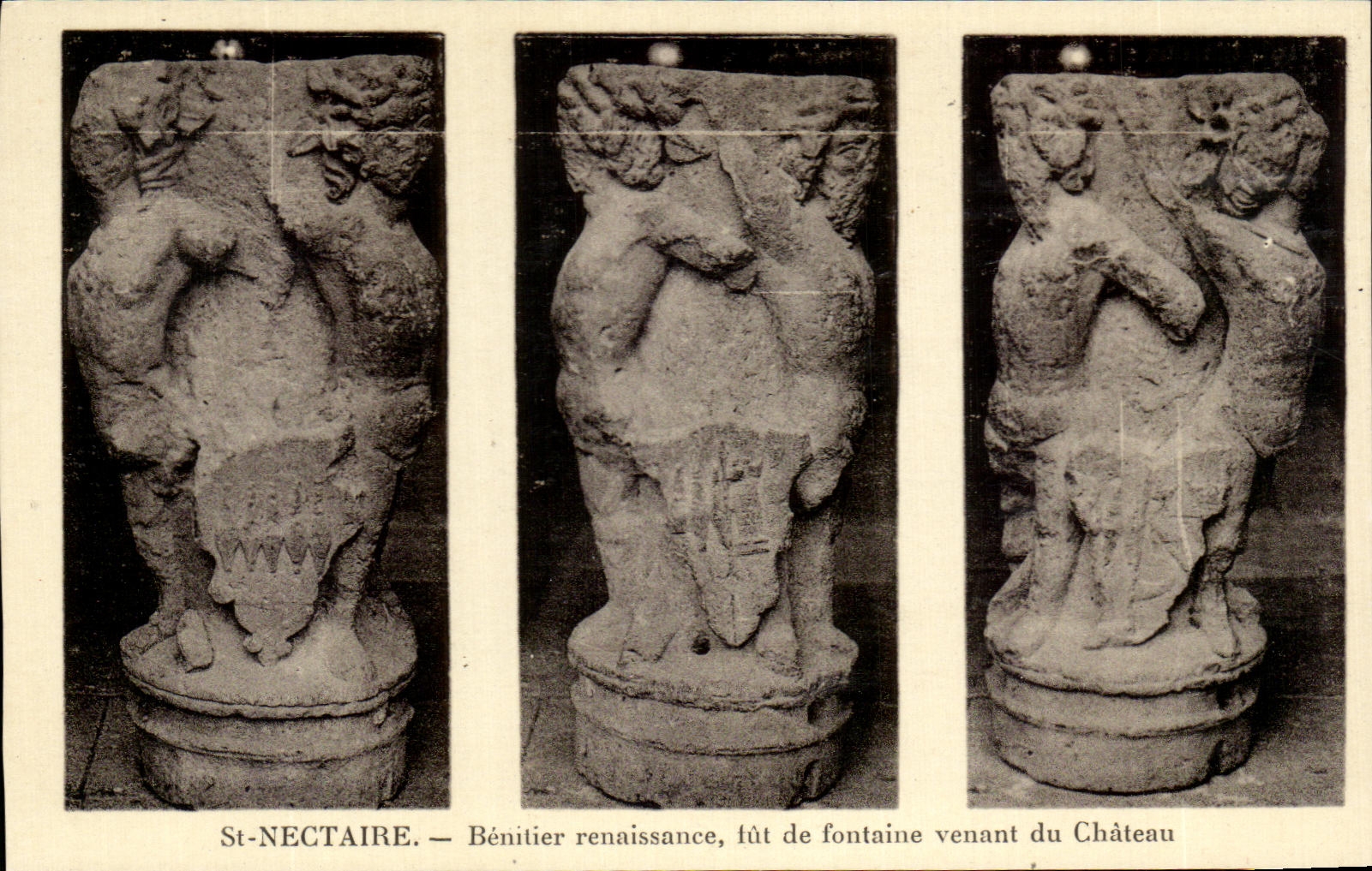 St-Nectaire — Bénitier renaissance, fût de fontaine venant du Château