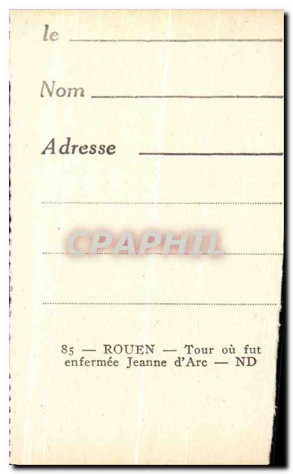 CPA Rouen Tour ou fut enfermee Jeanne d'Arc — Verso