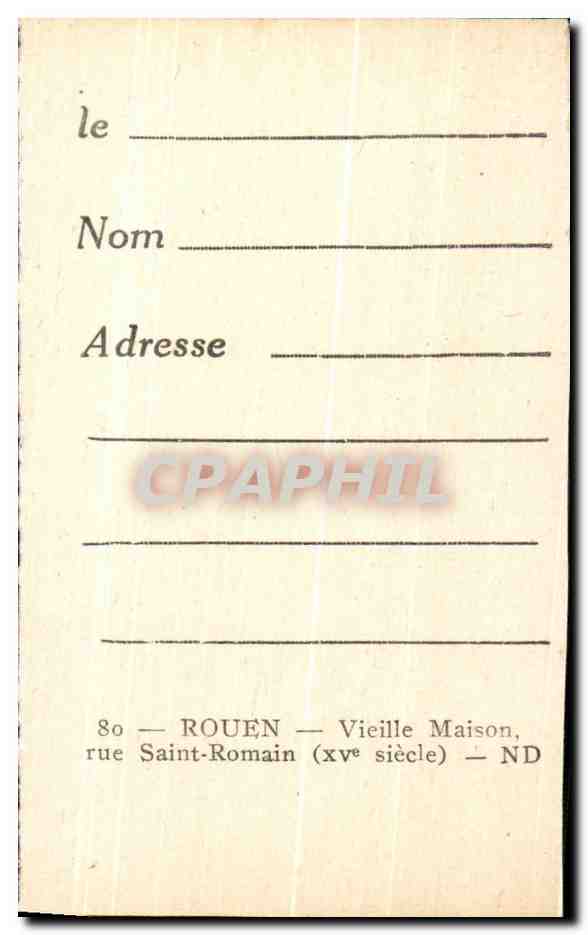 CPA Rouen Vieille Maison rue Saint Romain — Verso