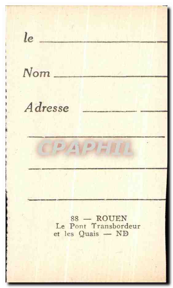 CPA Rouen Le Pont Transbordeur et les Quais — Verso
