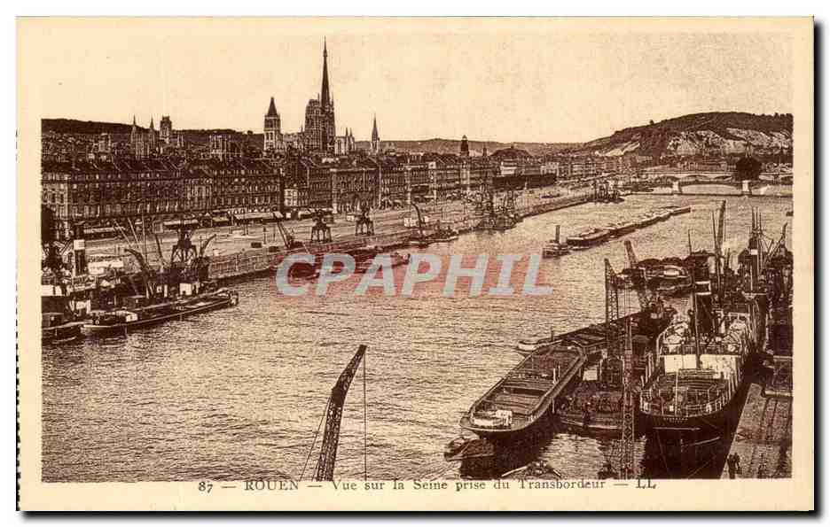 CPA Rouen Vue Sur La Seine Prise Du Transbordeur Bateaux