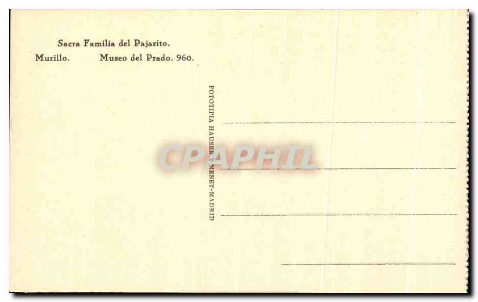 CPA Sacra Familia Del Pajarito Murillo Museo Del Prado Madrid — Verso