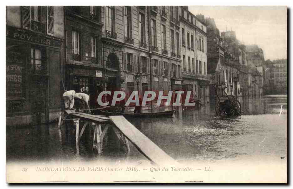 Floods in Paris (January 1910) — Quai des Tournelles — LL.