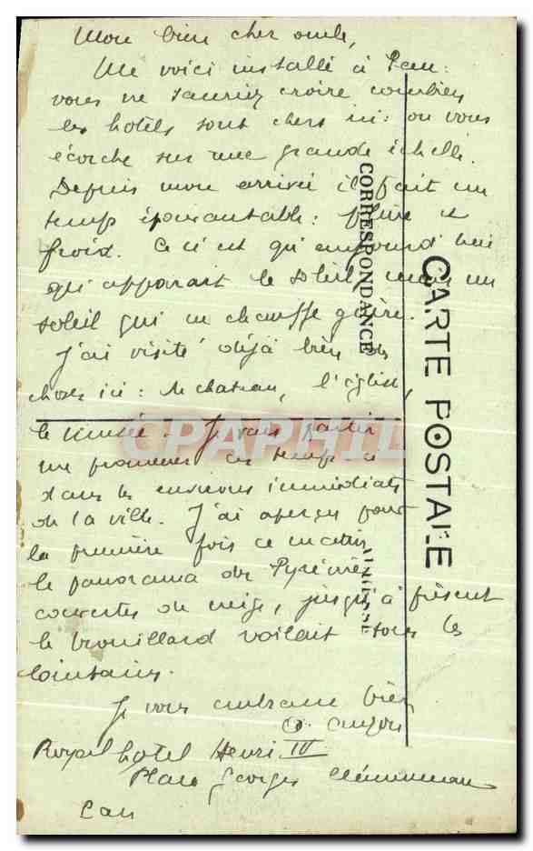 CPA Pau Un Coin du Beulevard et la Chaine des Pyrenees — Rückseite