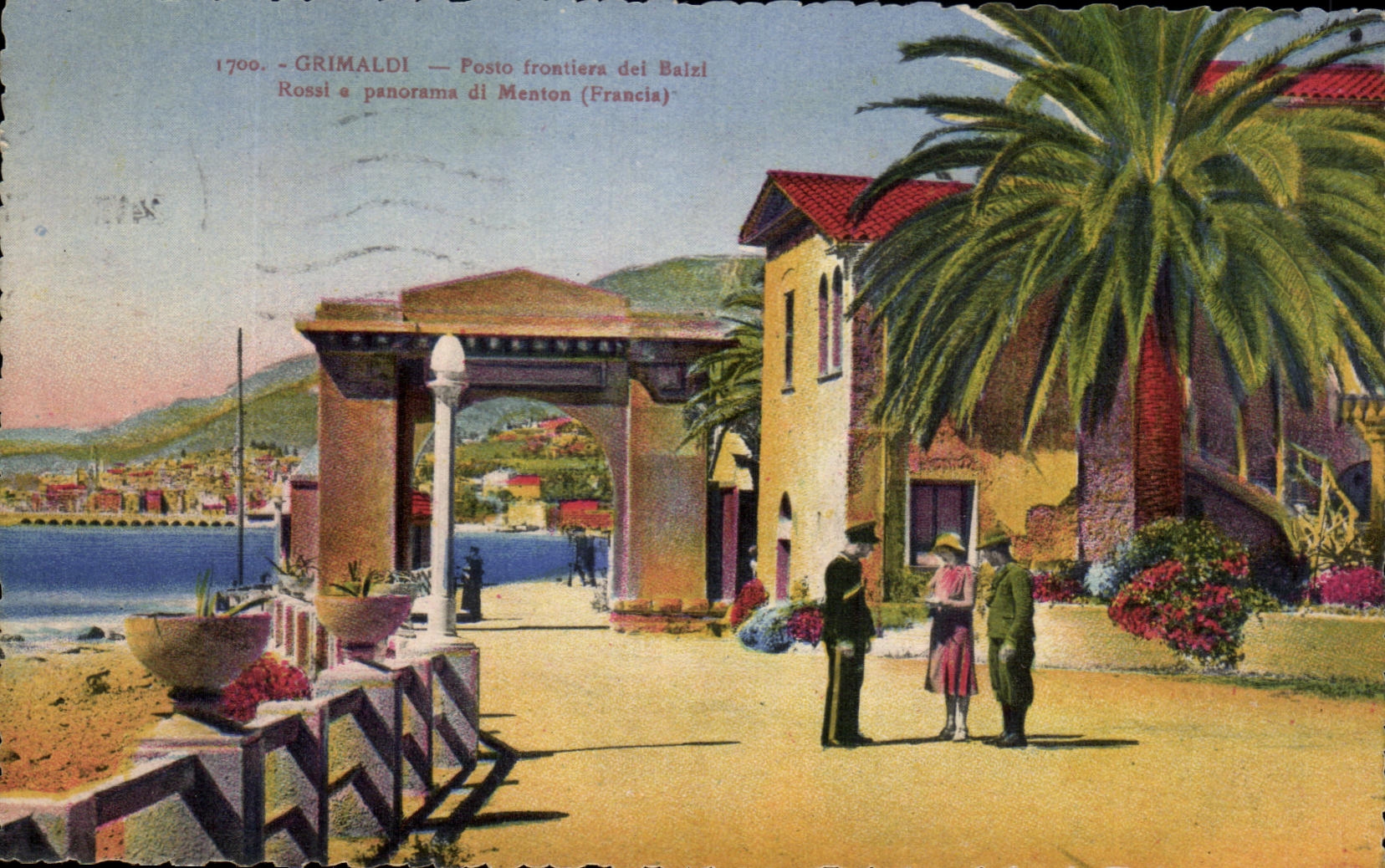CPA Grimaldi Posto frontiere del Balzi Rossi e panorama panirabb de Meabtab di menton 
