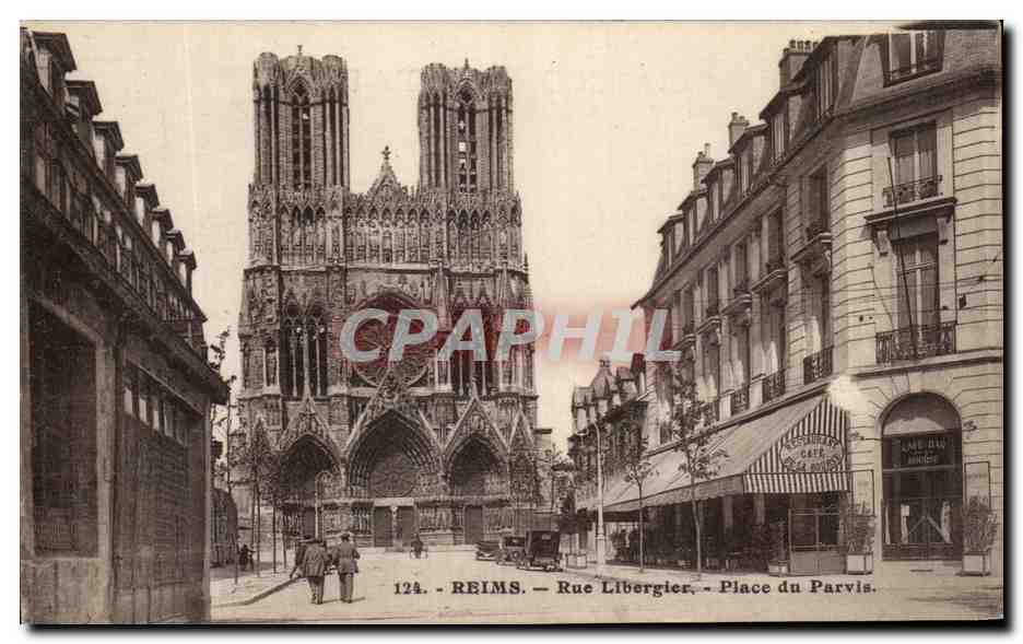 CPA Reims Rue Libergier Place du Parvis Cafe Bar de la Bourse