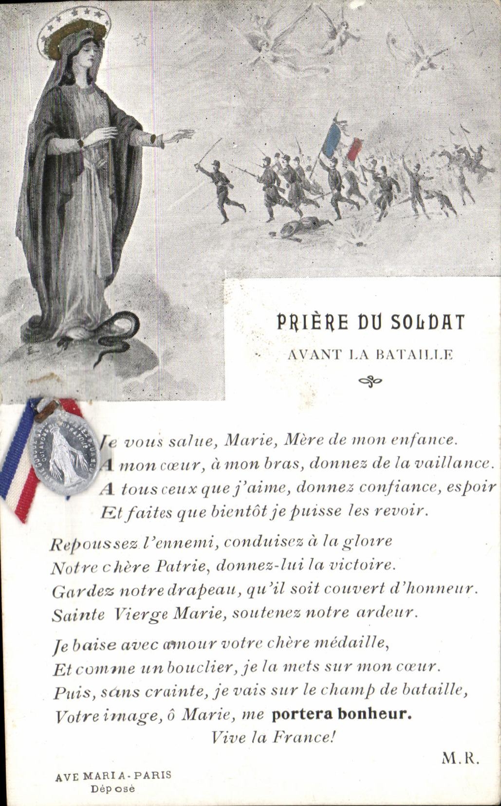 CPA Priere Du Soldat Avant la Bataille Ie vous salue Marie Militaria
