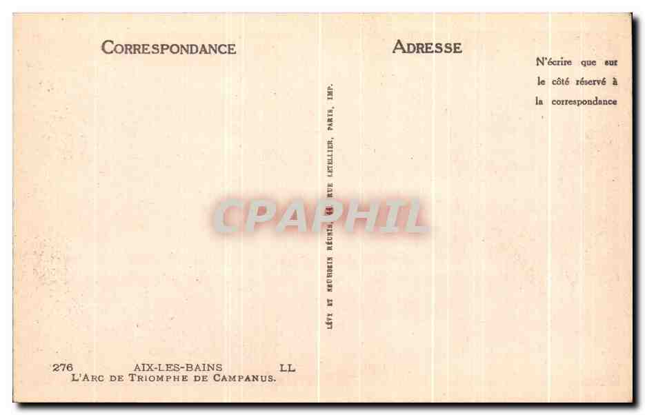 CPA Aix Les Bains L'Arc De Triomphe De Campanus — Verso