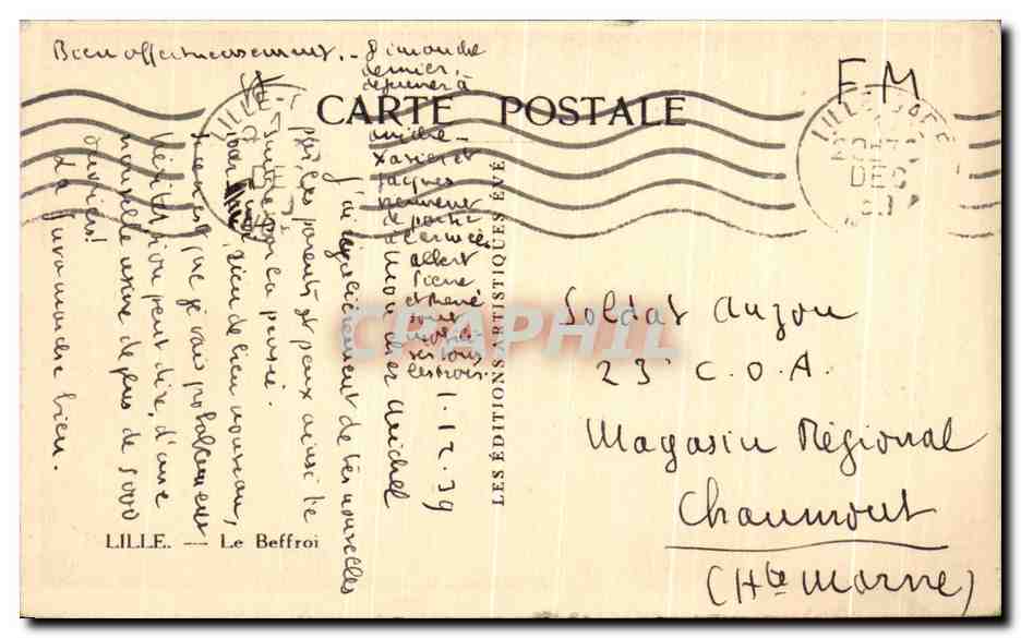 CPA Lille Le Beffroi — Verso