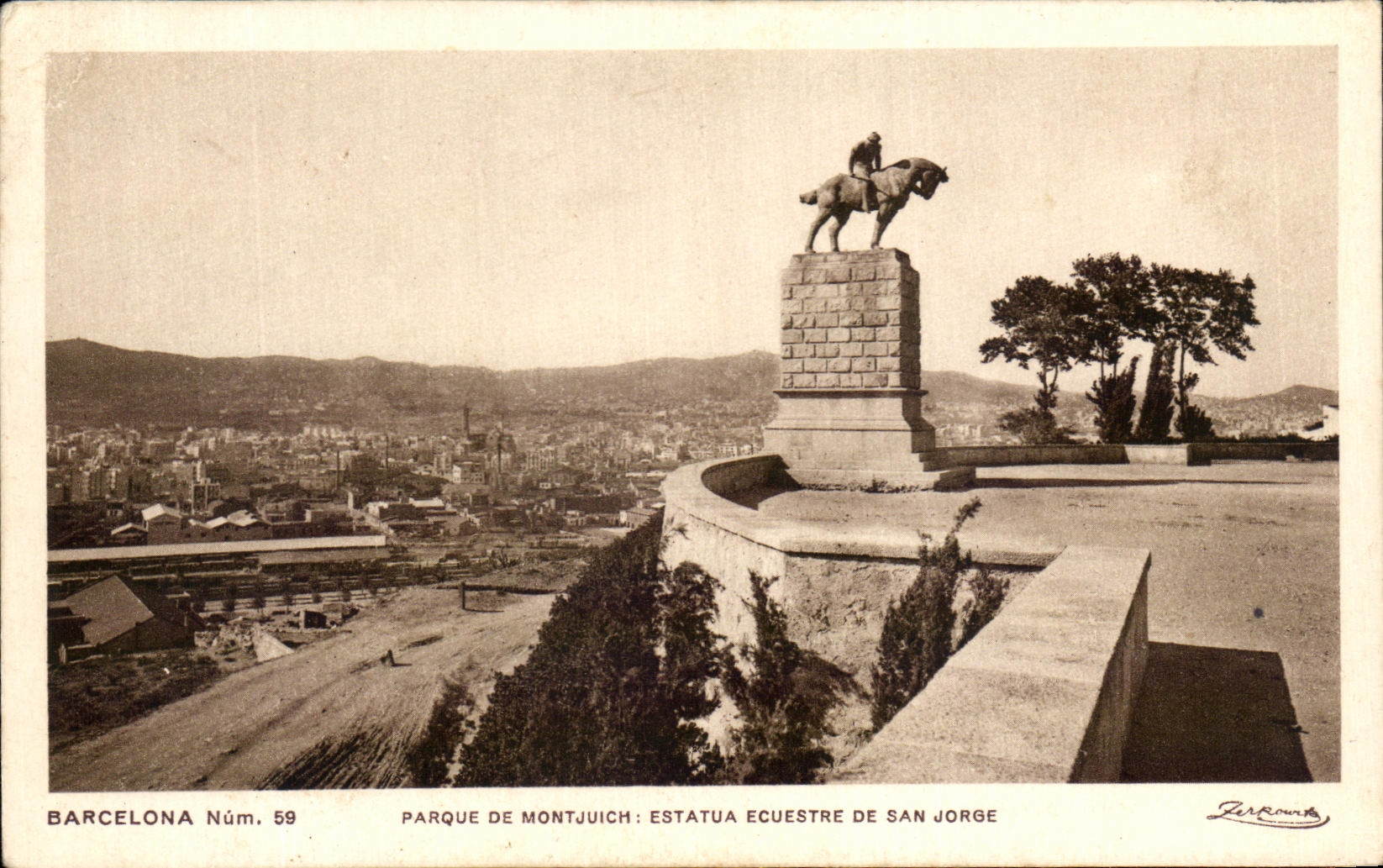 Parque de Montjuïch: Reitstatue von San Jorge — Barcelona Núm. 59 — Ediciones Adolfo Zerkowitz