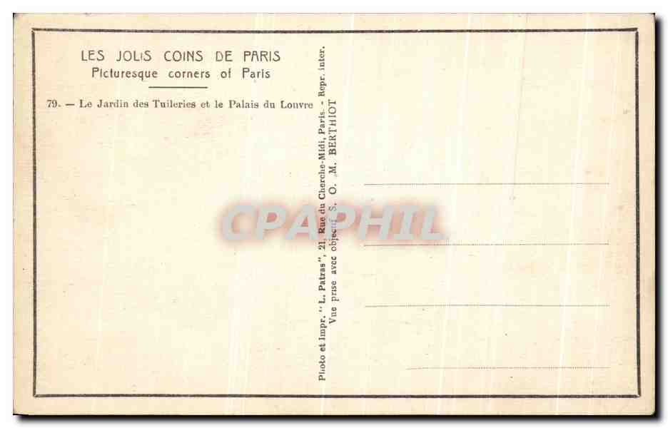 CPA Paris Le Jardin des Tuileries et le Palais du Louvre — Rückseite