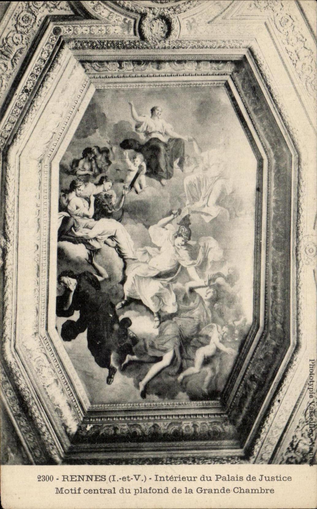 Rennes (I.-et-V.) - Intérieur du Palais de Justice - Motif central du plafond de la Grande Chambre