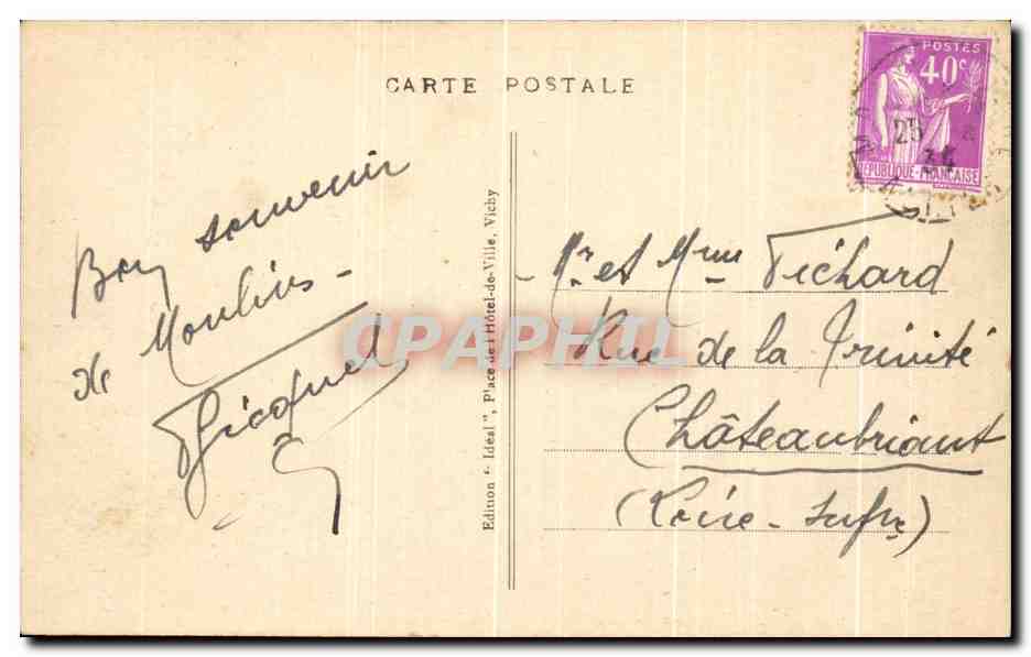 CPA Moulins Avenue Theodore de Banville et Place du Theatre — Verso
