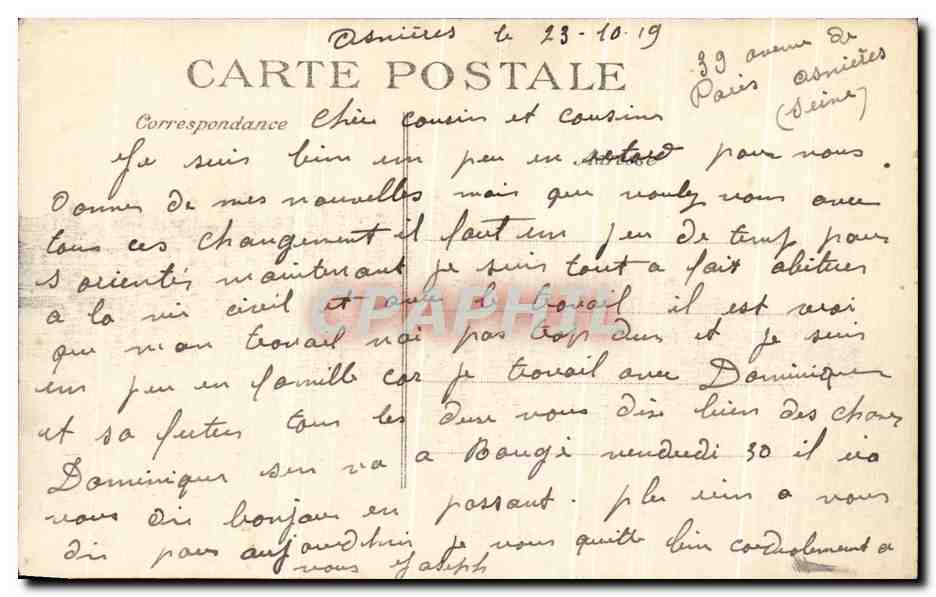 CPA Asnieres Le Port — Verso