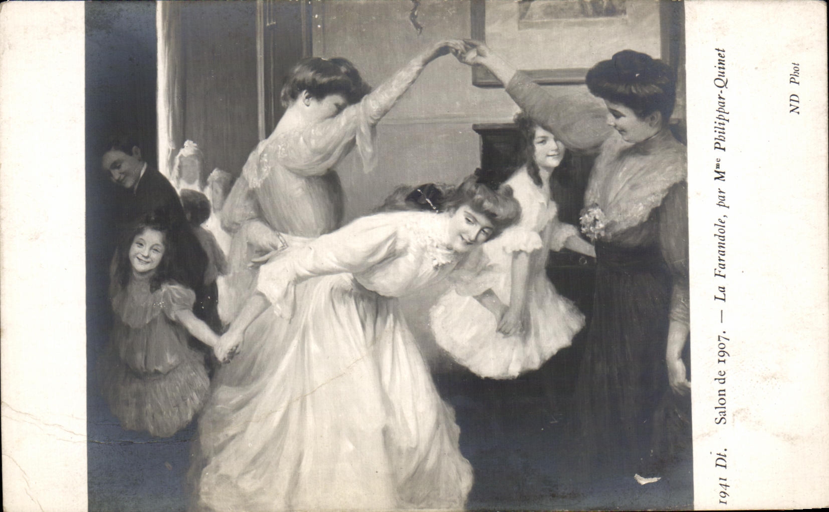 Sujet : Danse dans un salon — Exposition de 1907 — Par Mme Farandole, éditée par ND Phot