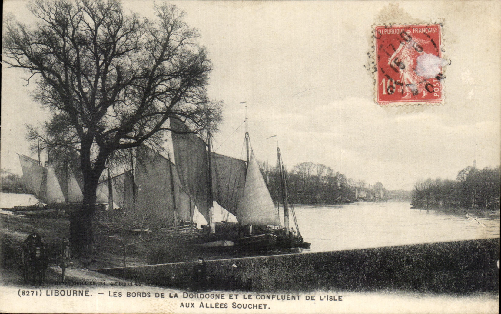 Libourne — Les bords de la Dordogne et le confluent de l'Isle aux Allées Souchet — (8271) Libourne