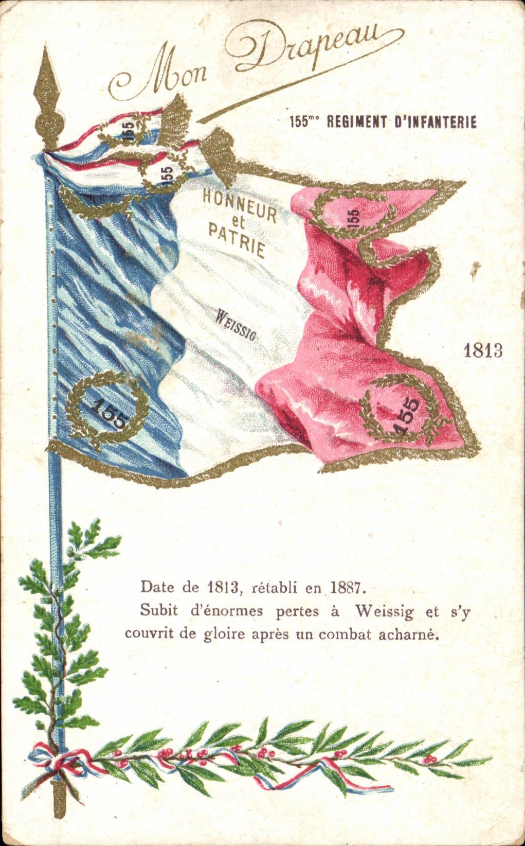 Drapeau du 155e Régiment d'Infanterie — Weissig — éditeur E. Manif, n° 1455