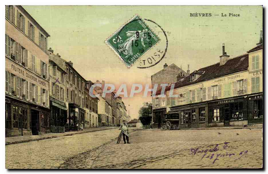 CPA Bievres La Place (carte toilee) Velo