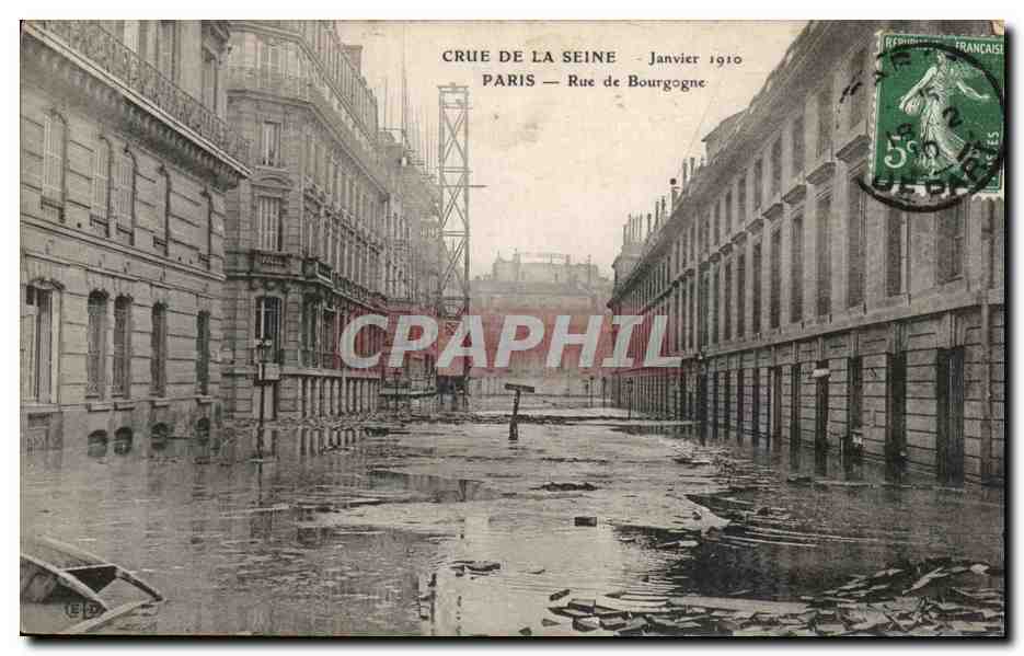 CPA Crue De La Seine Paris Rue de Bourgogne Janvier 1910