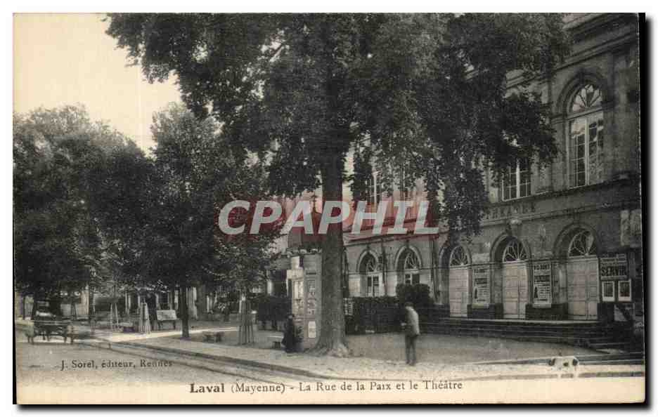 Laval (Mayenne) - Ansicht der Rue de la Paix und des Theaters — J. Sorel, Verlag, Rennes