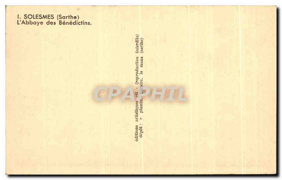 CPA Solesmes L'Abbaye des Benedictins — Verso