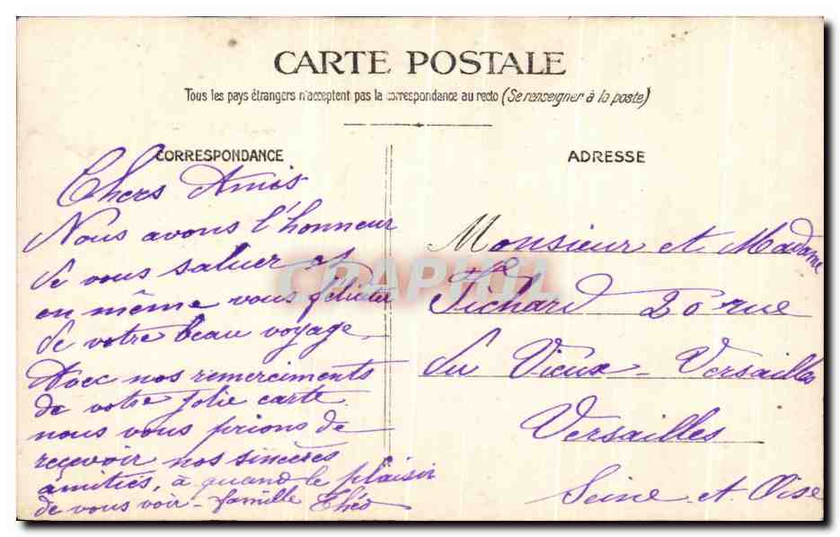 CARTE PHOTO Jeunes gens Deguises 1912 Versailles Sichard  — Verso