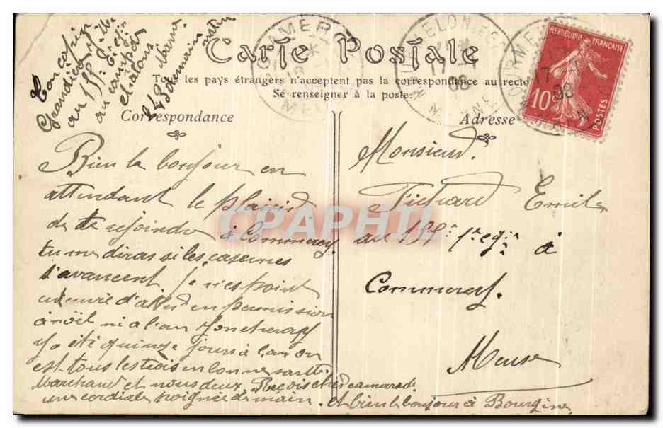 CPA Camp de Chalons Porte d'Entree de l'Hopital Militaria  — Verso