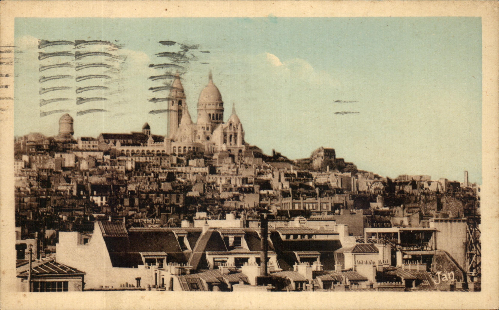CPA Paris Vue sur la Butte Montmartre La Basilique du Sacre Coeur et l'Eglise Saint Pierre de Montmartre