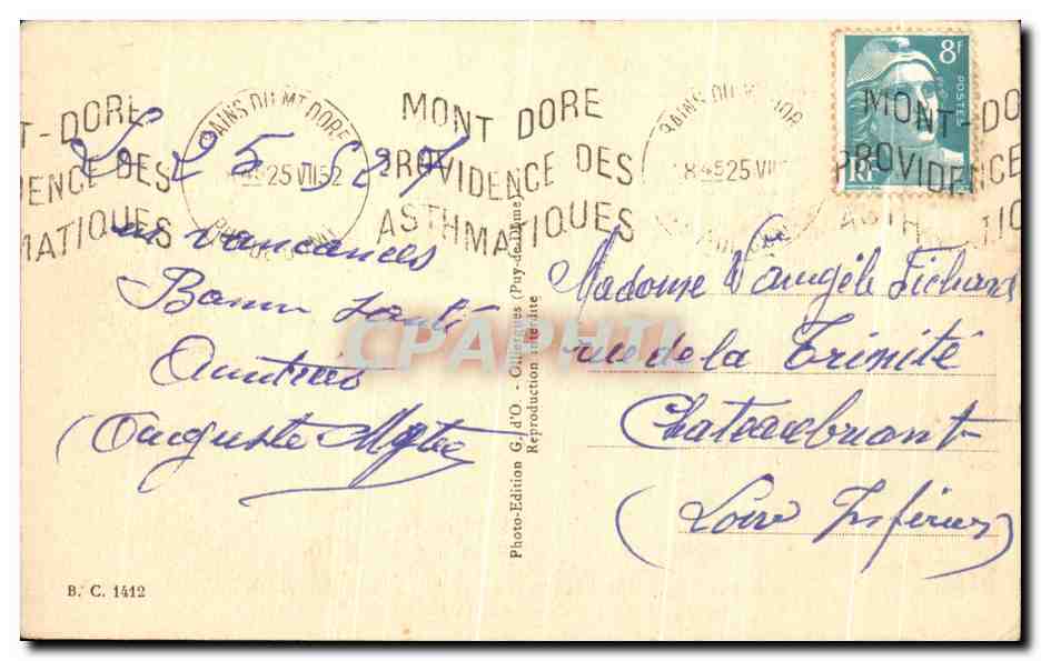CPA L'Auvergne Le Mont Dore Vue Generale Et Le Capucin — Verso