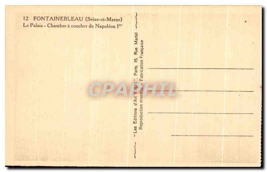 Fontainebleau - Chambre à coucher de Napoléon Ier — Les Éditions d'Art YON, Paris — Achterkant