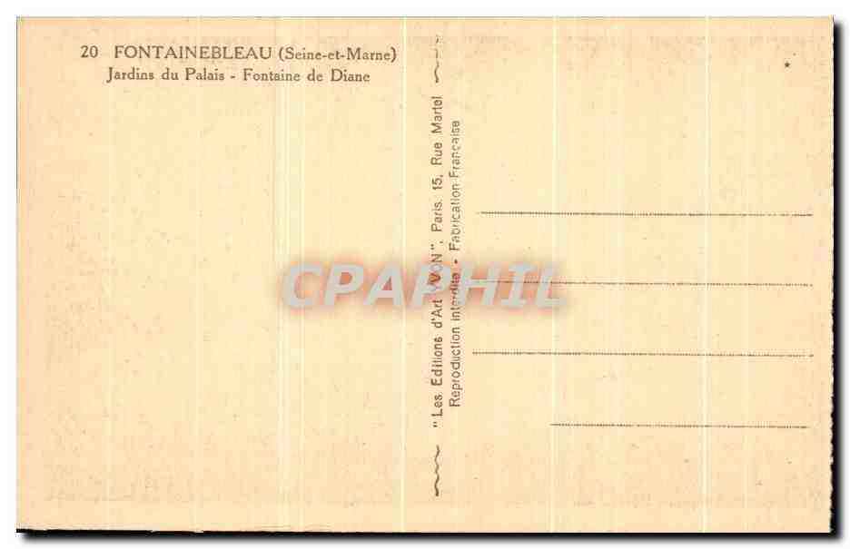 Fuente de Diana — Jardines del Palacio — Edición d'Art Martel — Reverso