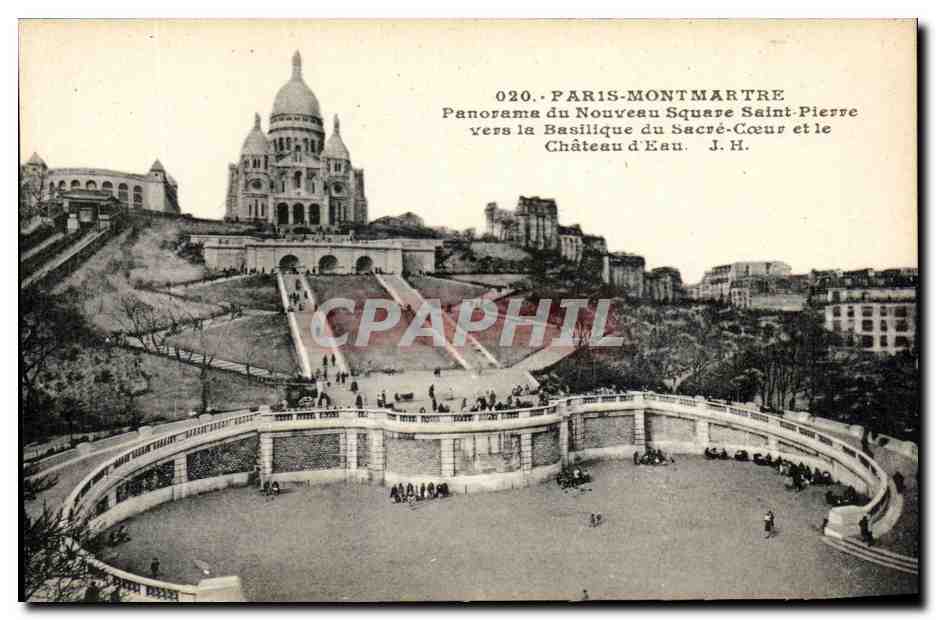 Paris-Montmartre — Panorama du Nouveau Square Saint-Pierre vers la Basilique du Sacré-Cœur et le Château d'Eau — J.H. — n° 020