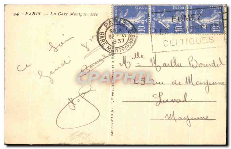 CPA Paris La Gare Montparnasse Tramways — Rückseite
