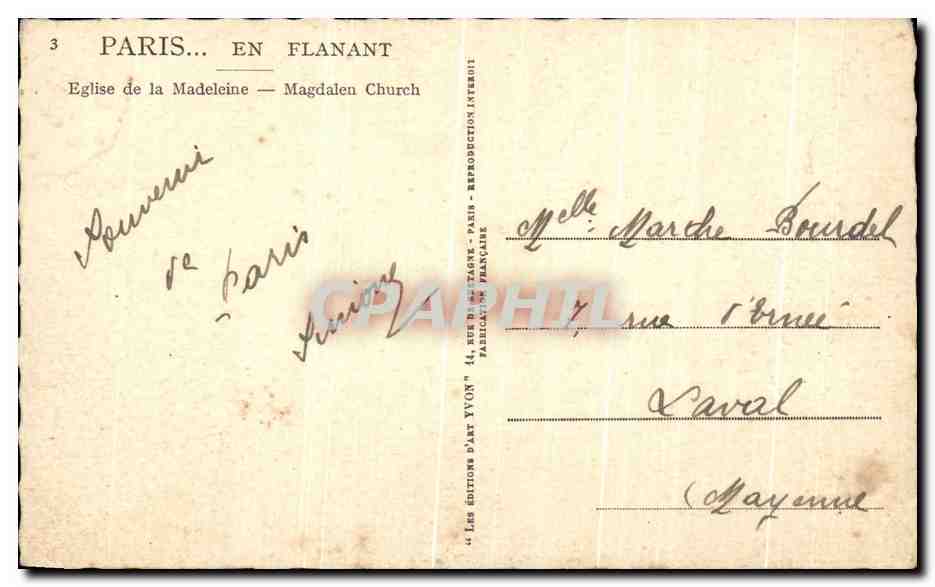 CPA Paris En Flanant Eglise De La Madeleine Yvon  — Rückseite