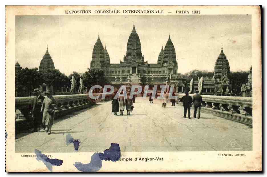 Antike Ansichtskarte Internationale Kolonialausstellung Paris 1931 Tempel von Angkor Wat