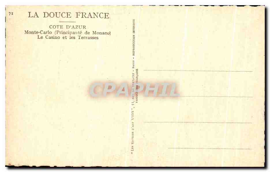 CPA Monte Carlo Le Casino et les Terrasses Monaco — Rückseite