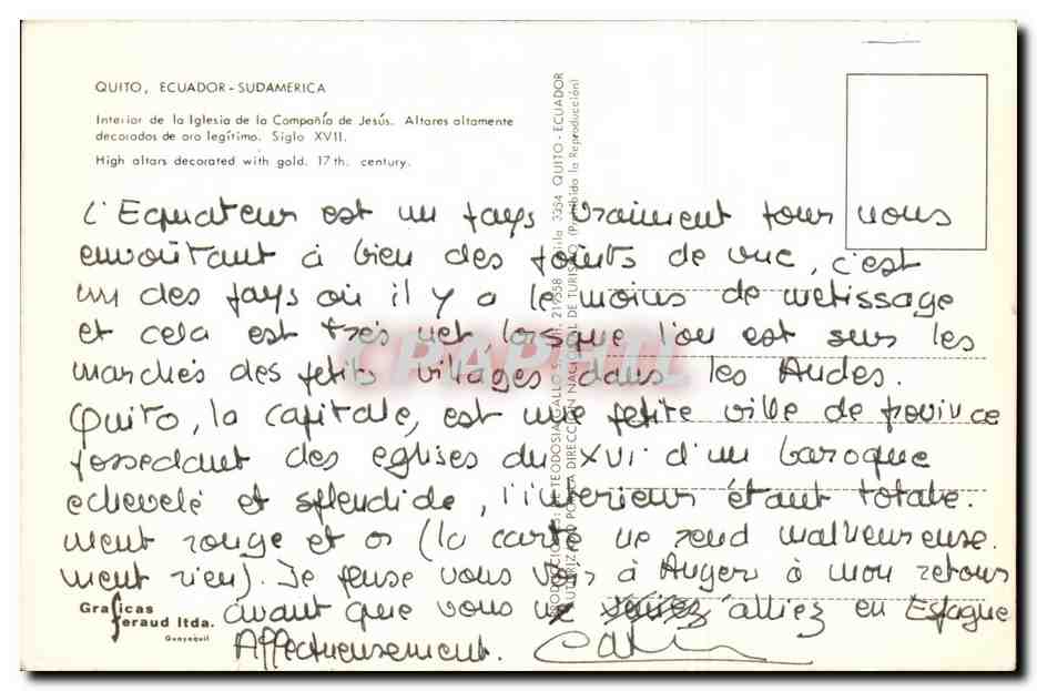 CPM Quito Ecuador Sudamerica Interior de la Compahio de Juis Altres Altamente  — Rückseite