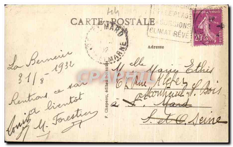 CPA La Bernerie La Plage et la Mer — Rückseite