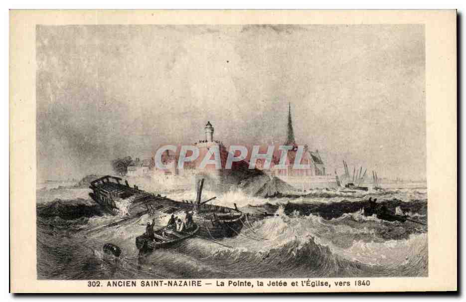 CPA Ancien Saint Nazaire La Pointe La Jetee et L'Eglise Vers Bateau