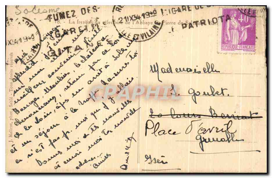 CPA Les stalles du Choeur de l'Abbaye St pierre de Solesmes Sarthe  — Verso
