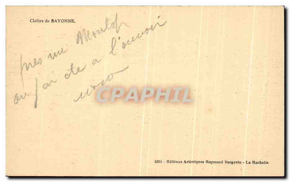 CPA Cloitre de Bayonne — Verso