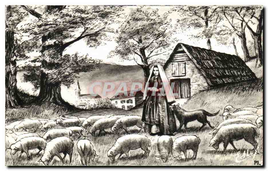 CPA Lourdes Bernadette a Bartres gardant ses moutons