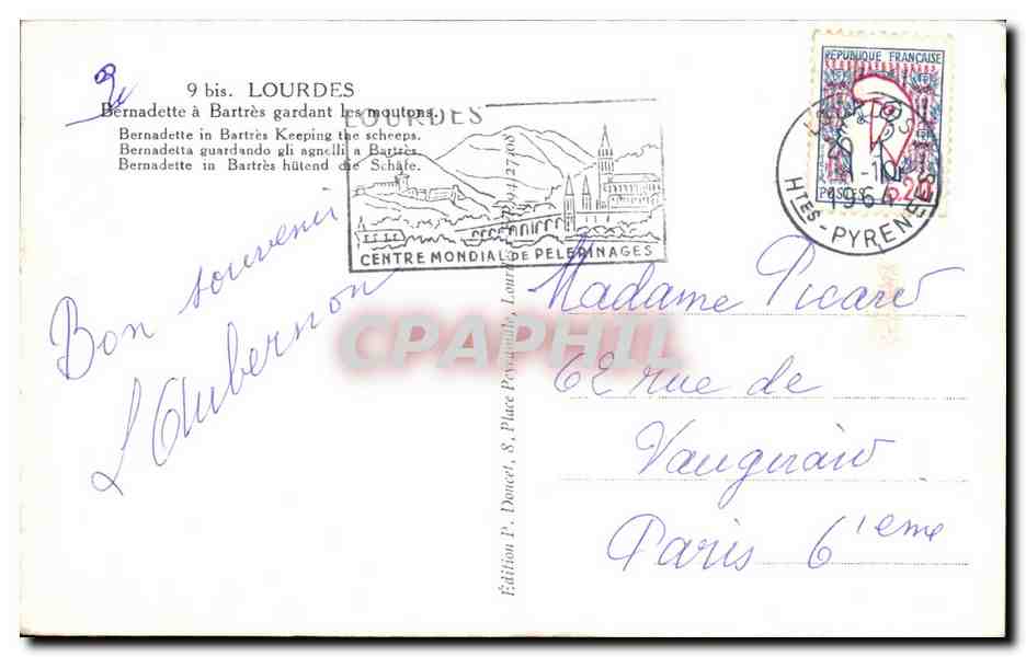 CPA Lourdes Bernadette a Bartres gardant ses moutons — Verso