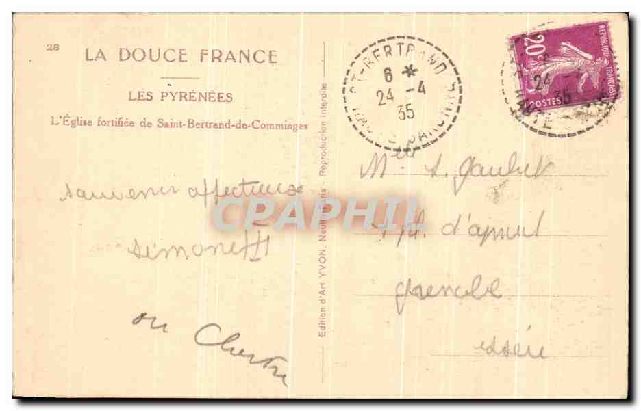CPA Les Pyrenees L'Eglise fortiree de Saint Bertrand de Comminges — Verso