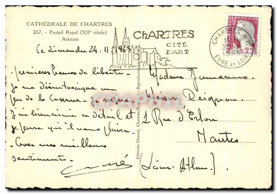 Cathédrale de Chartres — Portail Royal (XIIe siècle) — Aristote — Éditions Hovet, Chartres — Verso