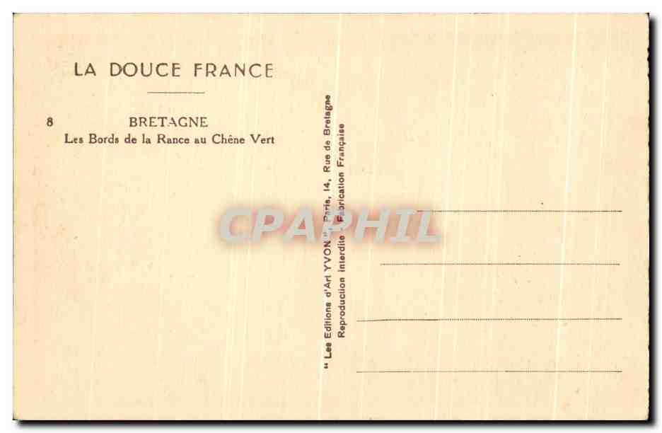 Les Bords de la Rance au Chêne Vert — Bretagne — Éditions d'Art YVON — Verso