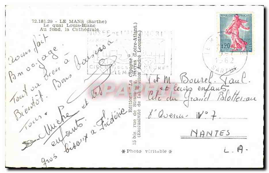Le Mans — La Cathédrale au fond — Éditions 'La Cigogne' — Verso