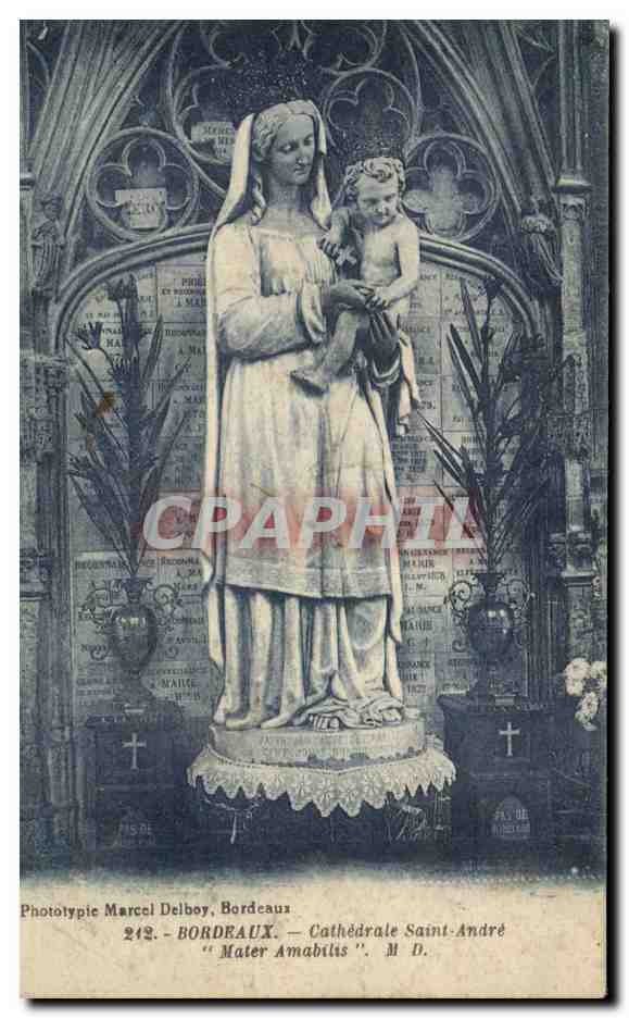 Bordeaux — Cathédrale Saint-André, statue de la Vierge à l'Enfant — Phototypie Marcel Delbou
