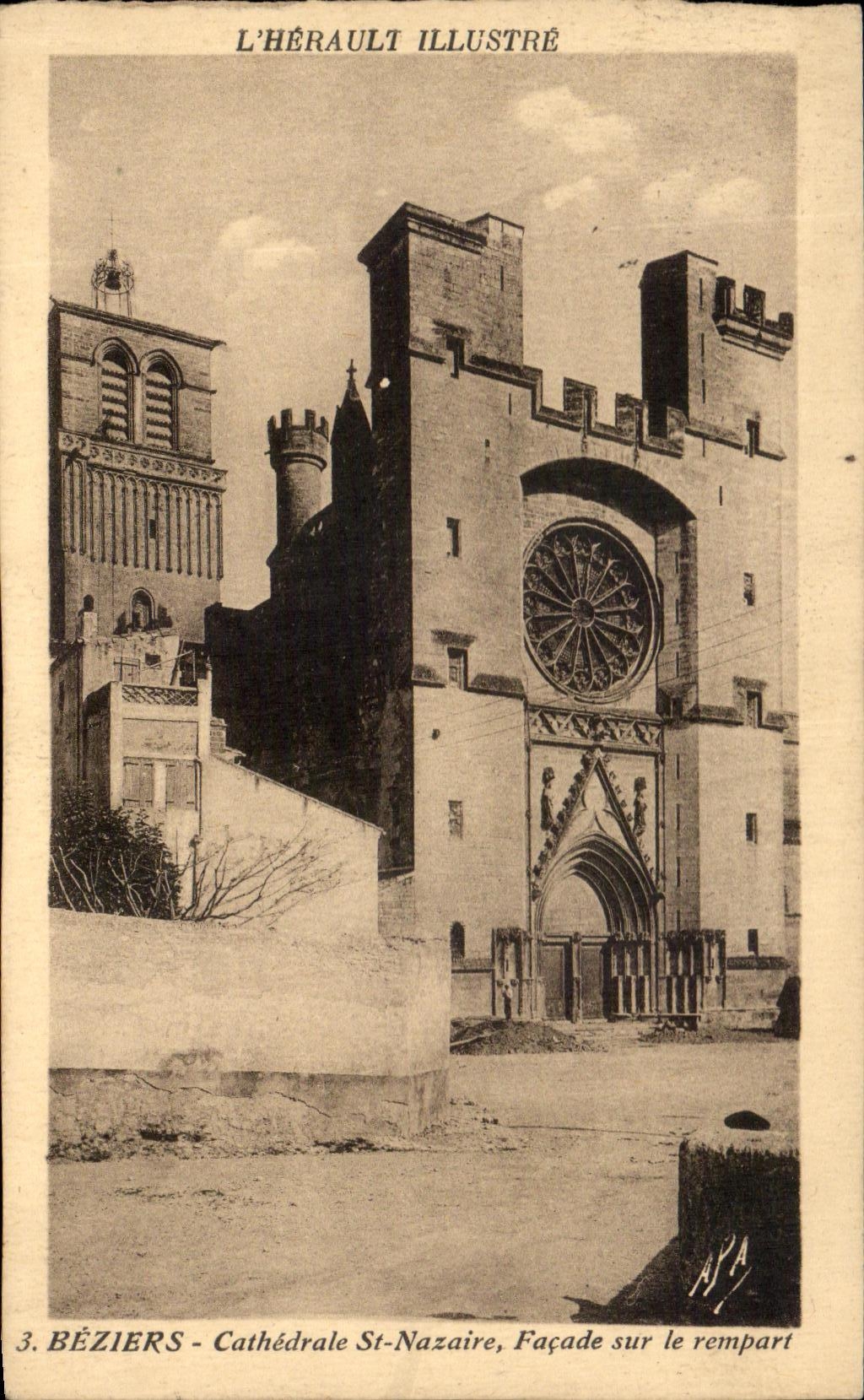 Béziers - Cathédrale St-Nazaire, Façade sur le rempart — L'Hérault Illustré, n°3