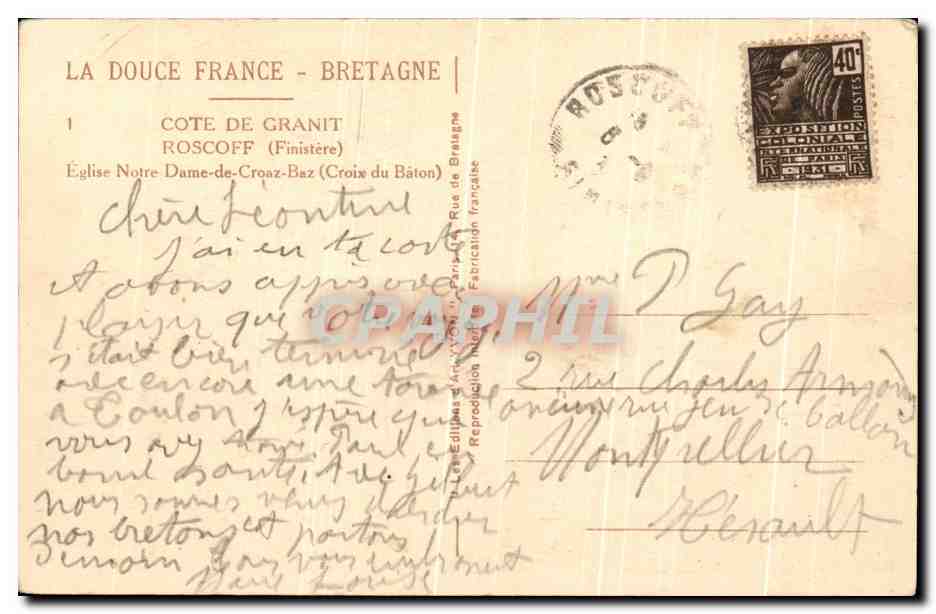 CPA Cote De Granit Roscoff Eglise Notre Dame  — Rückseite